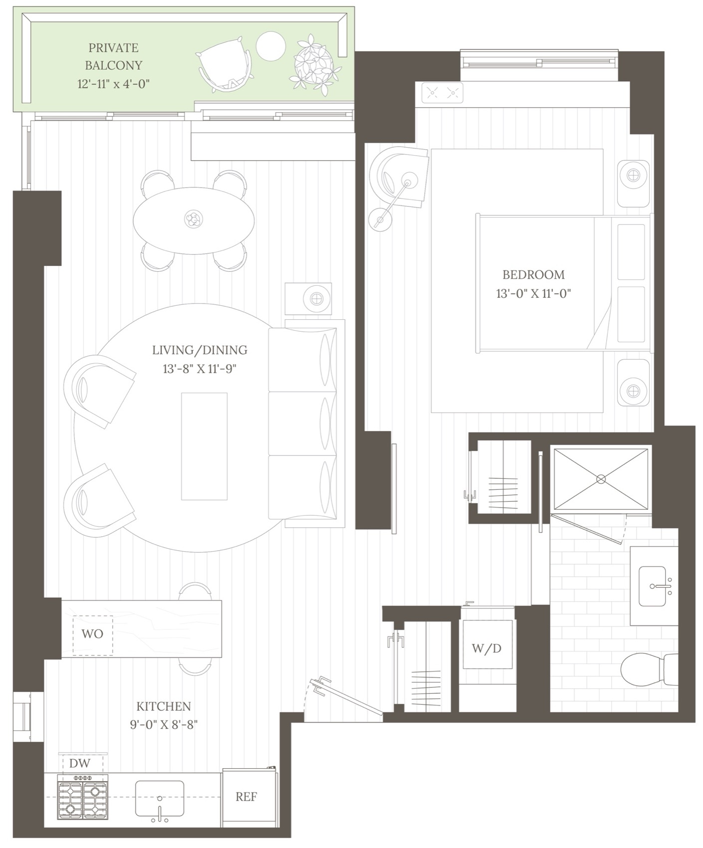 The Perrie 一居室典型户型平面(官网交互户型图) floor plan