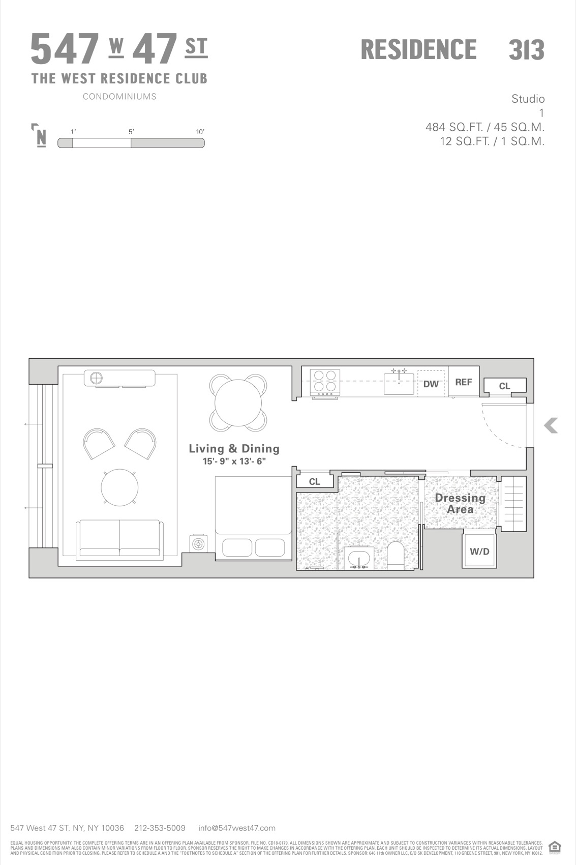 The West Residence Club Residence 313 — Studio, 1 Bath (484 sf) floor plan