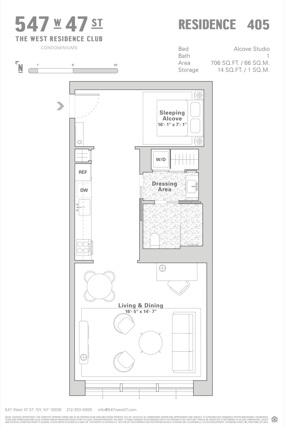 The West Residence Club Residence 405 — Alcove Studio, 1 Bath (706 sf) floor plan