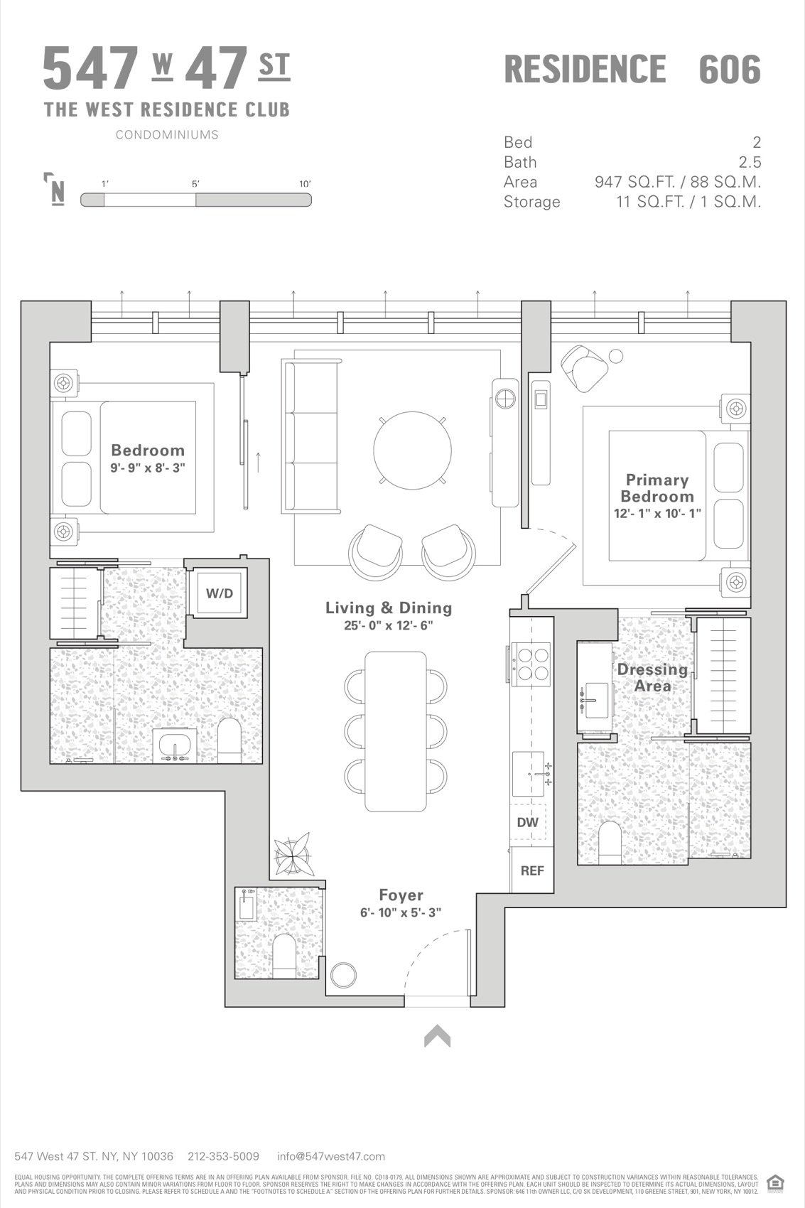 The West Residence Club Residence 606 — 2 Bed, 2.5 Bath (947 sf) floor plan