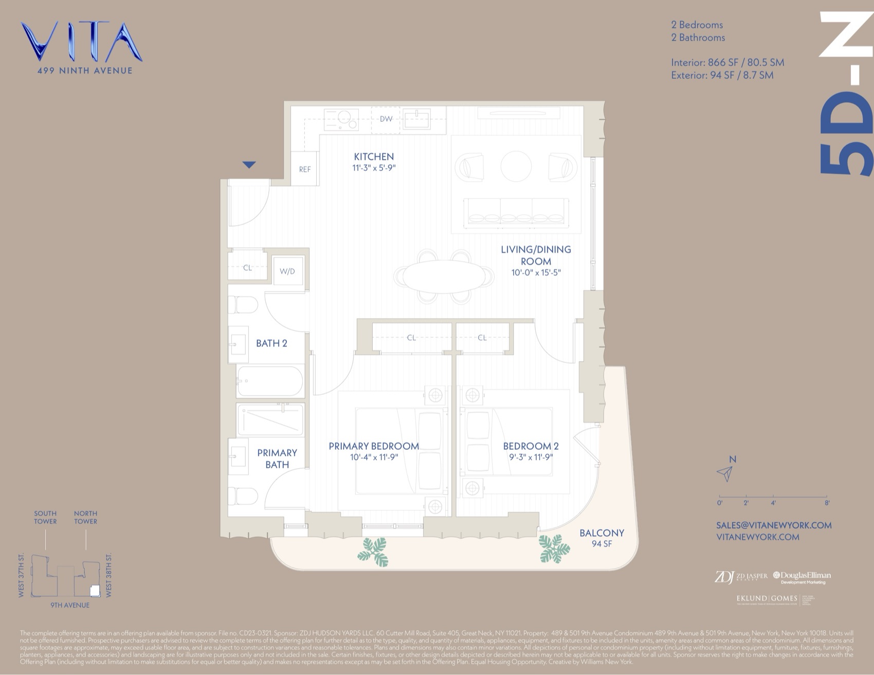 VITA North Tower Residence 5D-N — 2 Bed floor plan