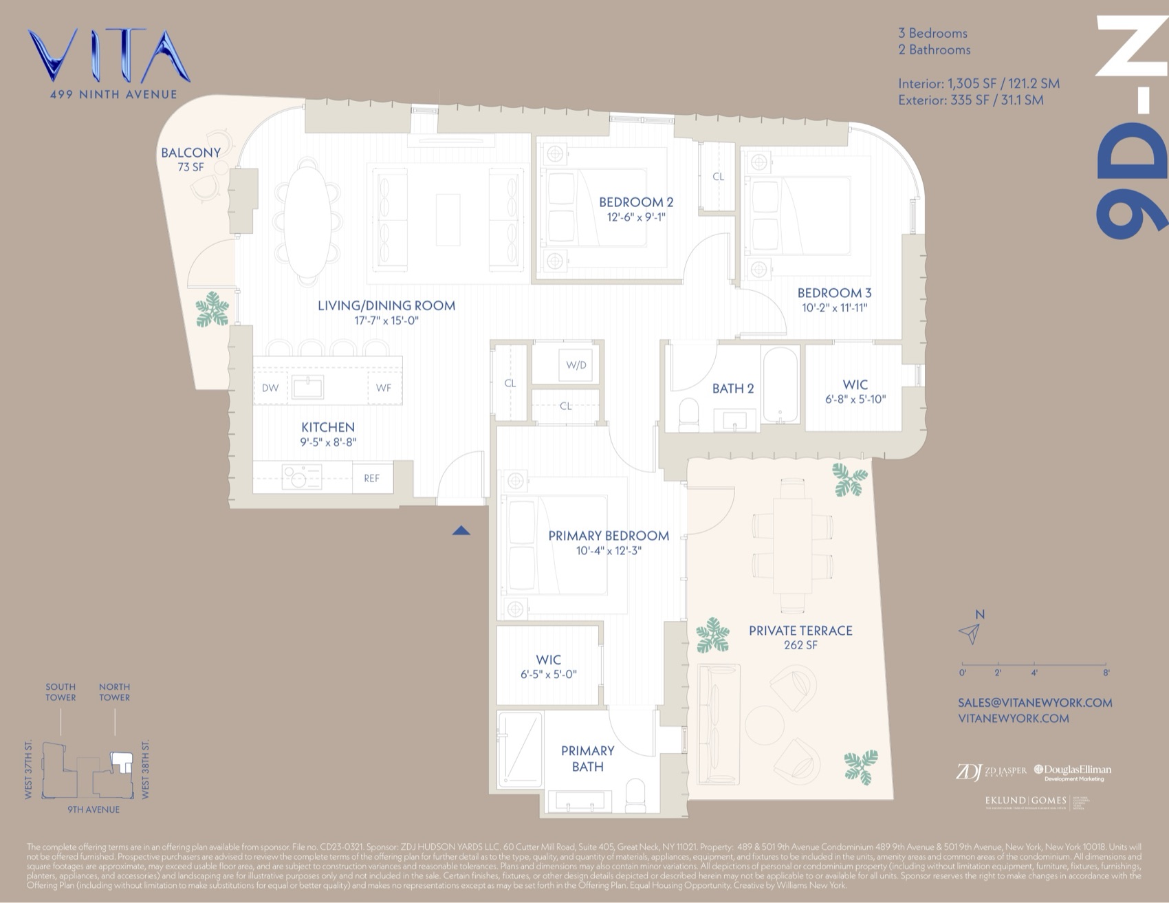 VITA North Tower Residence 9D-N — 3 Bed floor plan