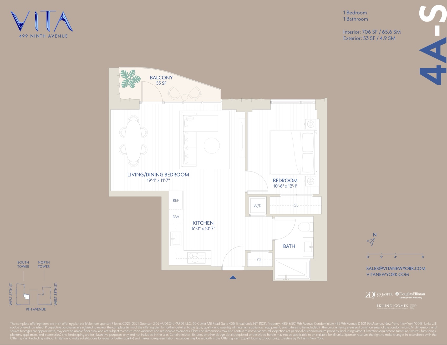 VITA South Tower Residence 4A-S — 1 Bed / 1 Bath (706 sf) floor plan
