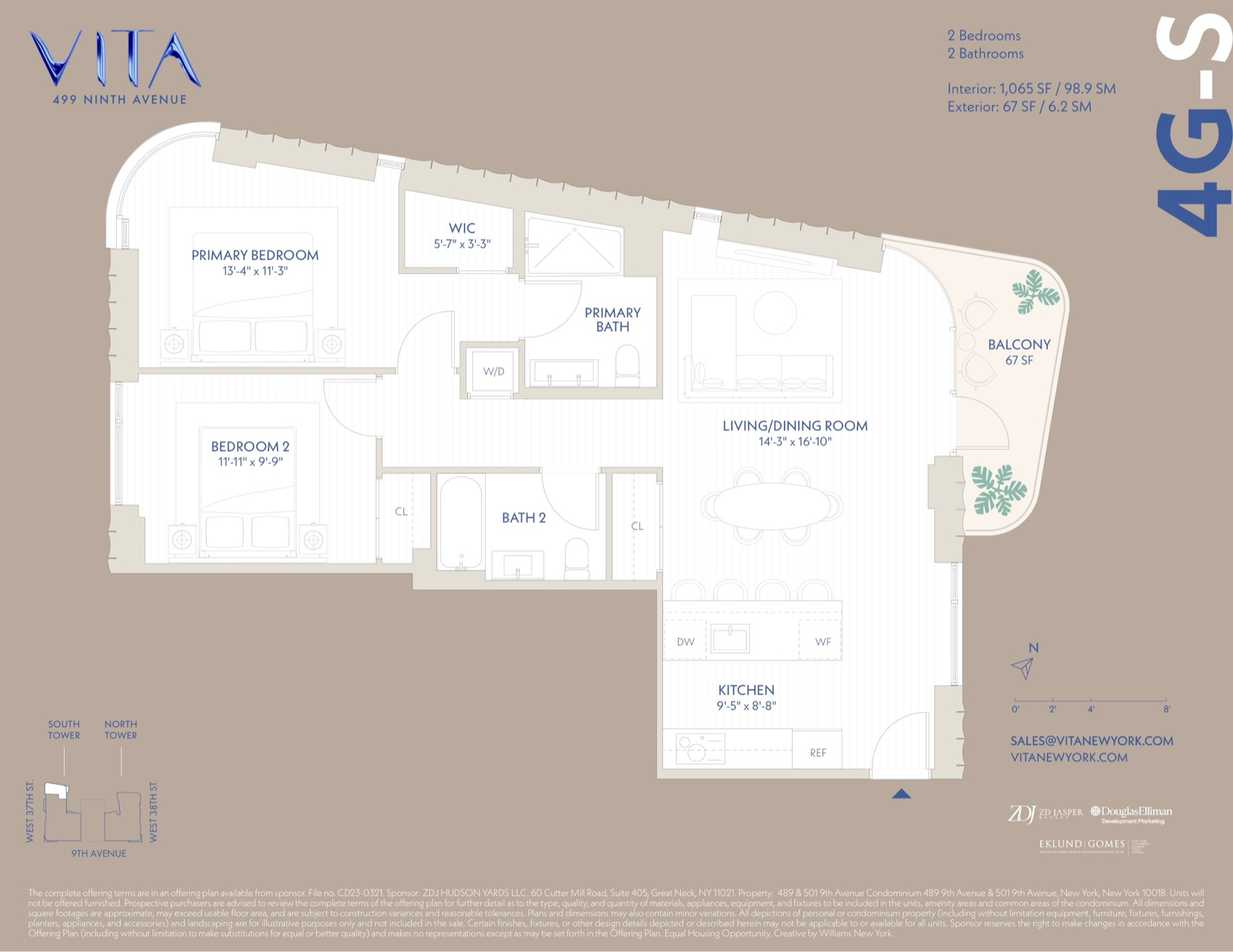 VITA South Tower Residence 4G-S — 2 Bed / 2 Bath (1,065 sf) floor plan