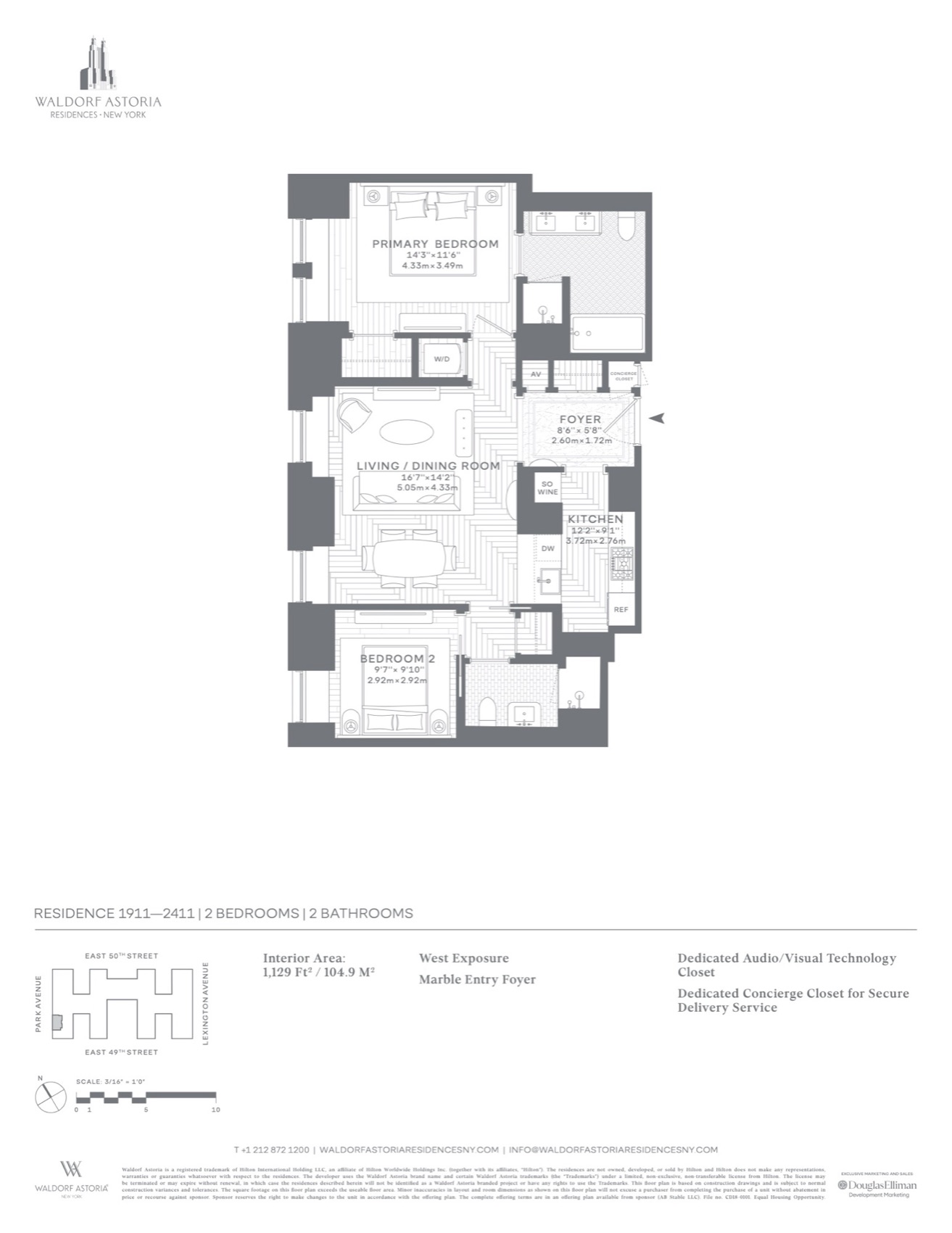 Waldorf Astoria Residences New York Floor plan — Residences 1911–2411 line floor plan