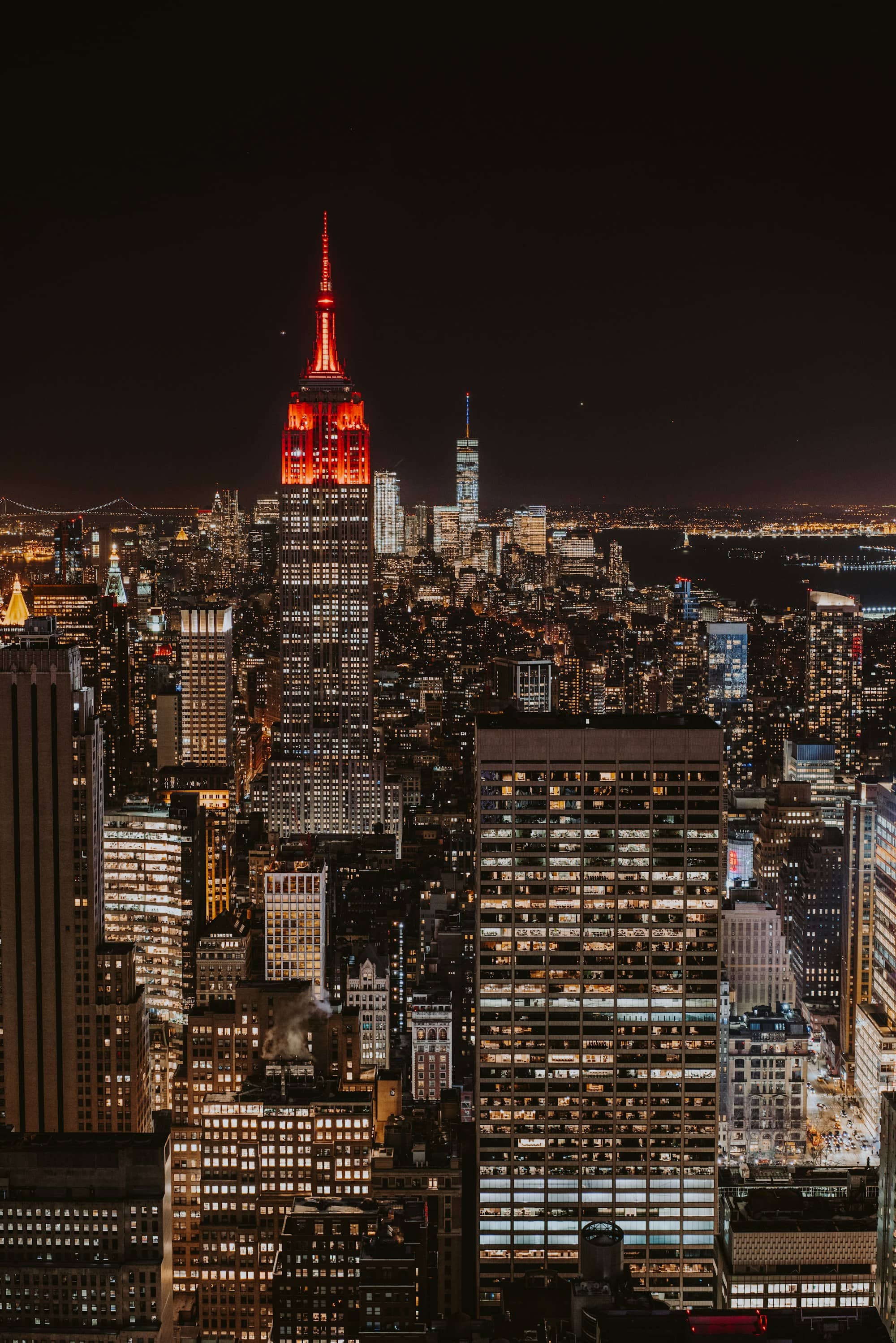 The New York skyline at dusk