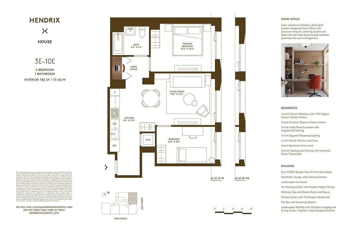 Hendrix House 2 bedrooms · 1 bath · Residence 3E–10E · 782 SF floor plan