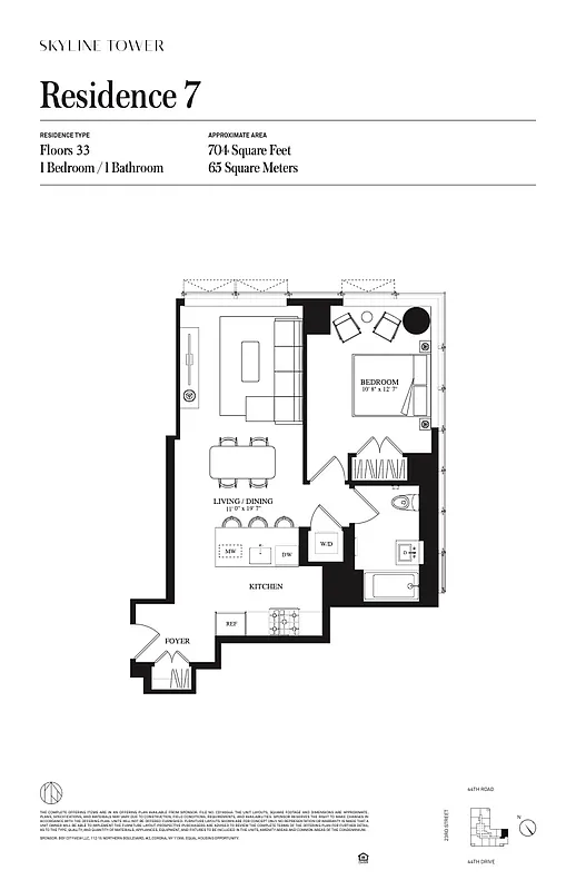 Skyline Tower 1 bedroom · Residence 3307 · 704 SF floor plan