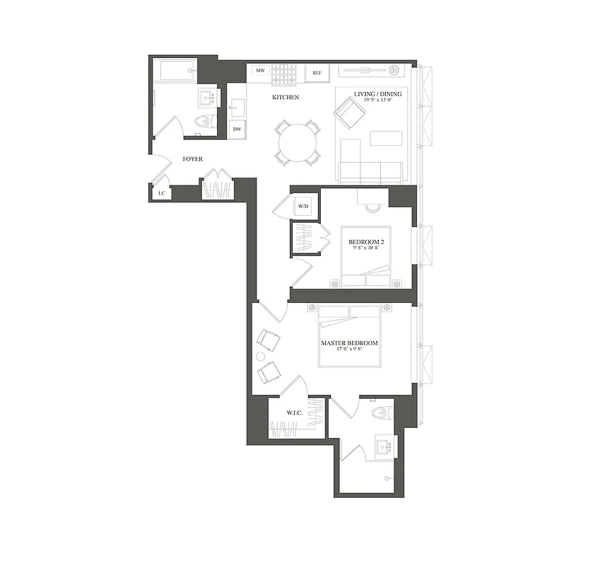Skyline Tower 2 bedrooms · Residence PH205 · 1,192 SF floor plan
