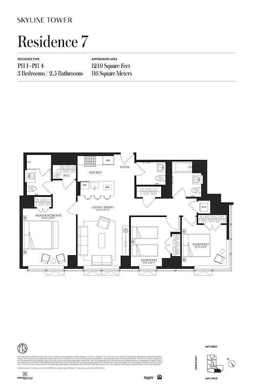 Skyline Tower 3 bedrooms · Residence PH307 · 1,547 SF floor plan