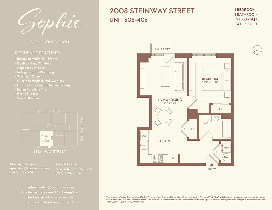 Sophie Condominium 1 bedroom · Residence 406 · 610 SF floor plan