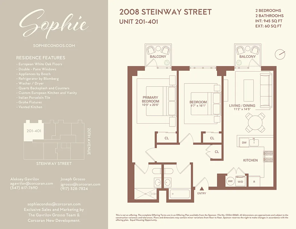 Sophie Condominium 2 bedrooms · Residence 201 · 949 SF floor plan