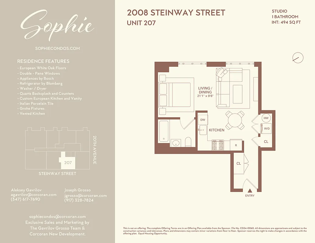 Sophie Condominium Studio · Residence 207 · 444 SF floor plan