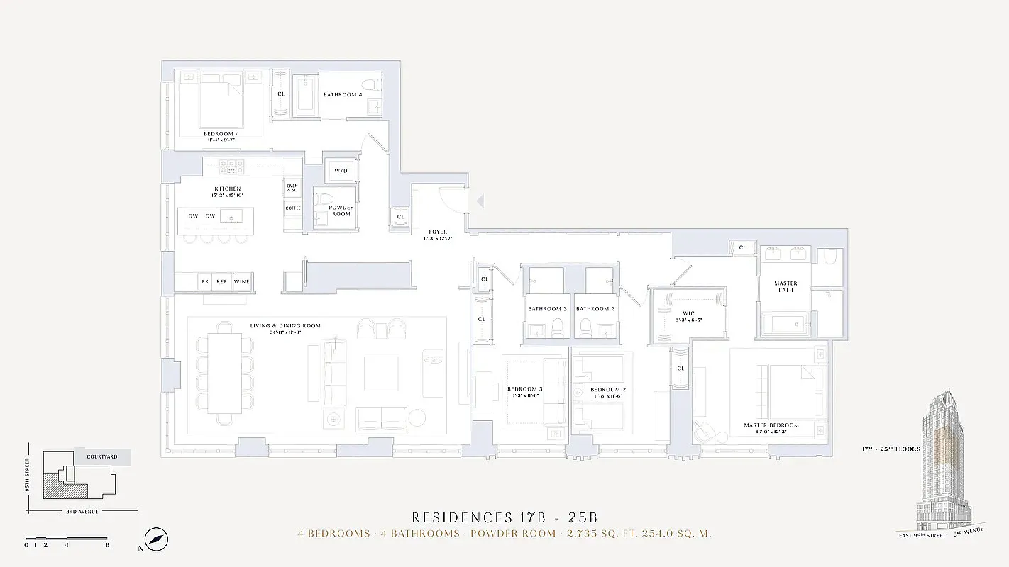 The Kent 4 bedrooms · Residence 18B · 2,735 SF floor plan